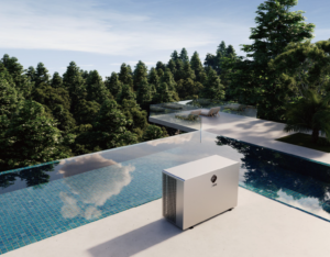 Poolvärmepump som värmer upp poolvatten